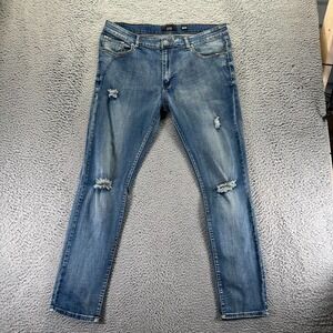 Spark Jeans Mens 38x32 Blue Cotton Denim Skinny Distressed Faded Travel Stretch